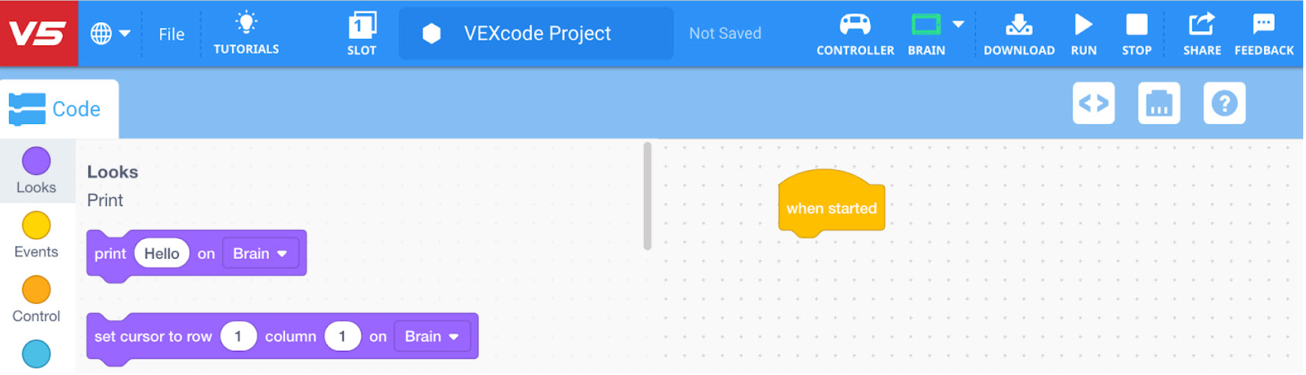 VEX Robotics の C++ チュートリアルのスクリーンショット。V5 カテゴリの説明に重点を置き、V5 ロボットのプログラミングに関するコード例と説明を紹介します。