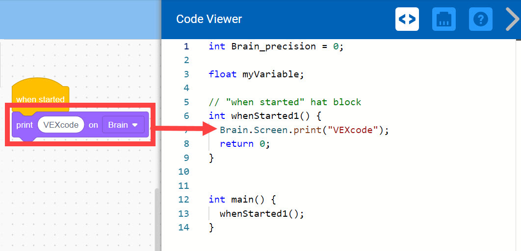 ภาพหน้าจอของบทช่วยสอน VEX V5 C++ ที่แสดงตัวอย่างโค้ดและคำอธิบายสำหรับการเขียนโปรแกรมระบบหุ่นยนต์ VEX พร้อมด้วยส่วนที่เน้นเพื่อความชัดเจน