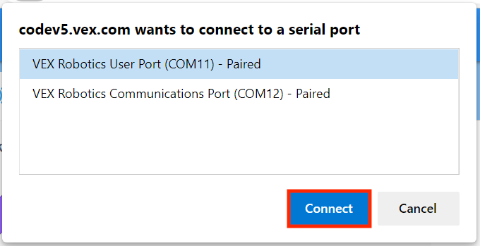 Diagramma che illustra il processo di connessione al VEX V5 Brain, con porte e cavi per vari componenti.