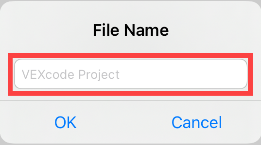 Жаңа файл атауын қай жерде енгізу керектігін көрсететін File Name диалогтық терезесі бөлектеледі. Астында екі түйме бар, сол жақта OK және оң жақта Болдырмау. 