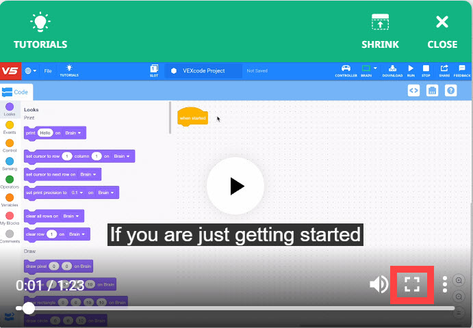 VEX 로봇 프로젝트 도움말 인터페이스의 스크린샷으로, 문제 해결 팁과 설계 지원을 포함하여 V5 로봇 프로젝트에 대한 다양한 카테고리와 리소스를 표시합니다.