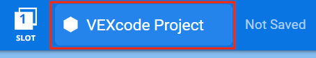 Barre d'outils VEXcode V5 avec la boîte de dialogue Nom du projet surlignée en rouge.