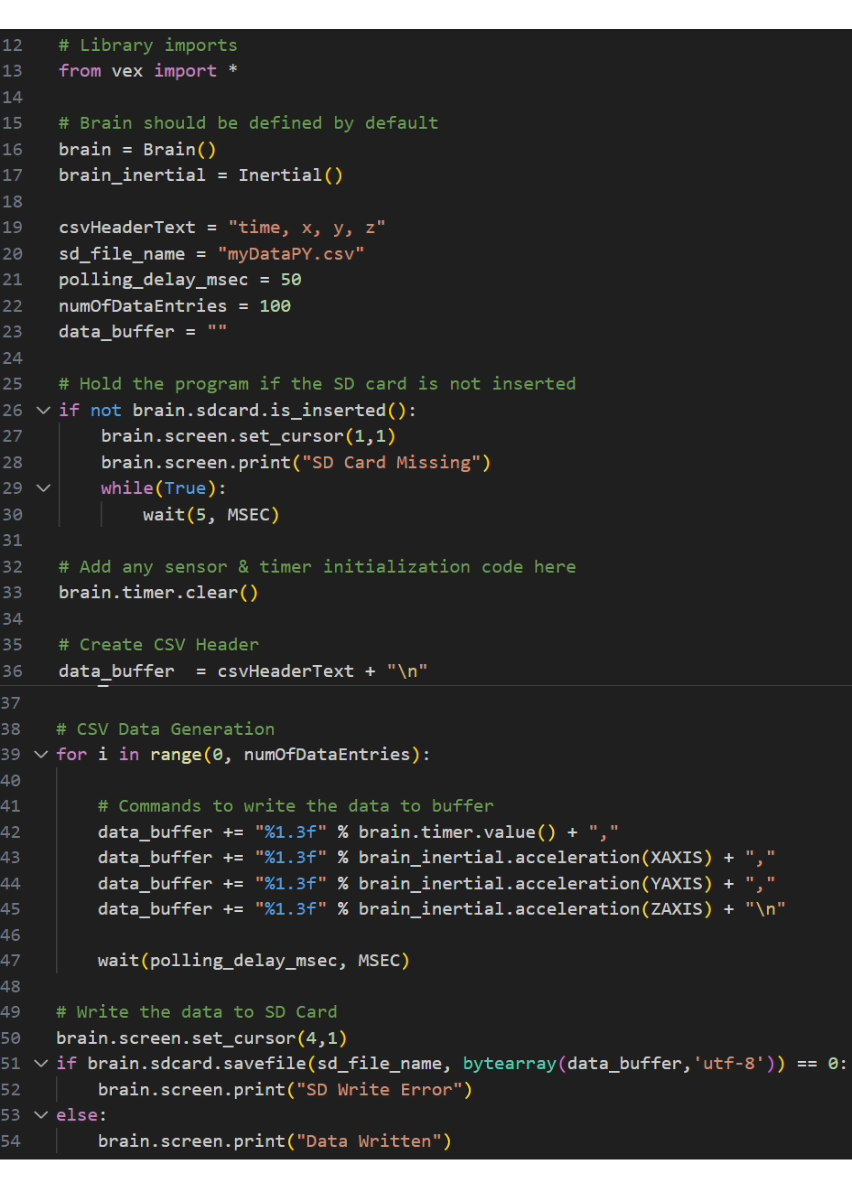 แผนภาพแสดงส่วนประกอบของหุ่นยนต์ V5 และฟังก์ชันต่างๆ ที่ใช้ในบทช่วยสอน Python สำหรับการเขียนโปรแกรมหุ่นยนต์ VEX รูปภาพนี้แสดงข้อมูลอ้างอิงทางภาพเพื่อให้ผู้เรียนเข้าใจการตั้งค่าฮาร์ดแวร์