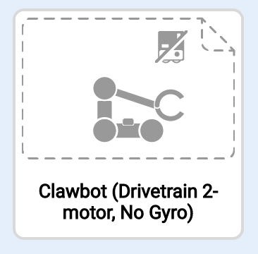 „Clawbot“ pavaros konfigūracijos diagrama, naudojant du variklius be giroskopo, iliustruojanti „Python“ mokymo programų sąranką V5 kategorijoje.