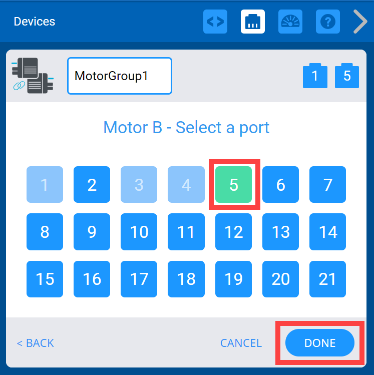 Diagrama que ilustra la configuración del robot para V5, mostrando varios componentes y su disposición, relevantes para la descripción de la categoría V5.