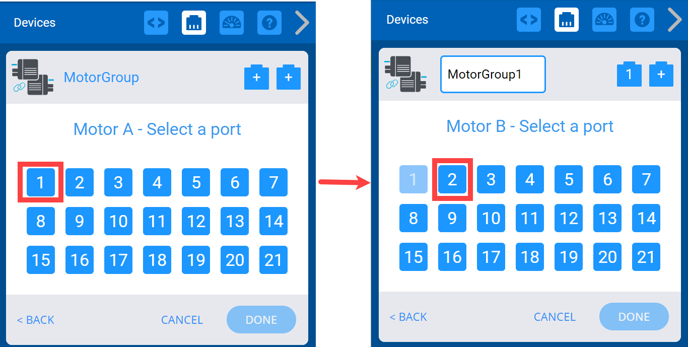 Diagramma che illustra la configurazione del robot per la categoria V5, con componenti e connessioni etichettati per migliorare la comprensione della configurazione e della funzionalità.