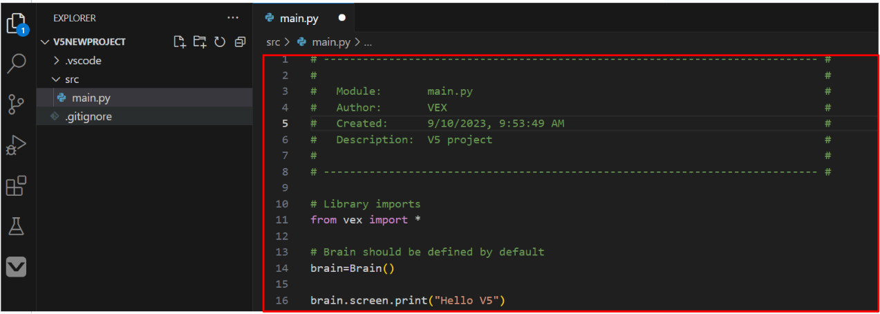 Screenshot dell'interfaccia dell'estensione VS Code per V5, che mostra le funzionalità e gli strumenti disponibili per gli sviluppatori, tra cui le opzioni di modifica del codice e gli elementi di navigazione.