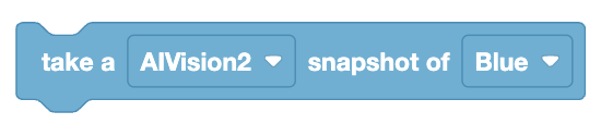 Bloque VEXCODE EXP Take Snapshot que dice Take a AIVision2 snapshot of Blue.
