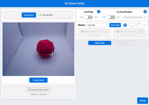 Después de seleccionar el rectángulo sobre la Buckyball, el cursor selecciona el botón Establecer color en las opciones de Firma de color a la derecha.