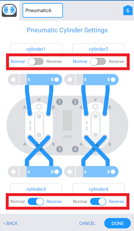 Diagrama que ilustra la configuración del robot para CTE (educación profesional y técnica) con componentes y conexiones etiquetados, proporcionando una guía visual para ensamblar y programar robots.