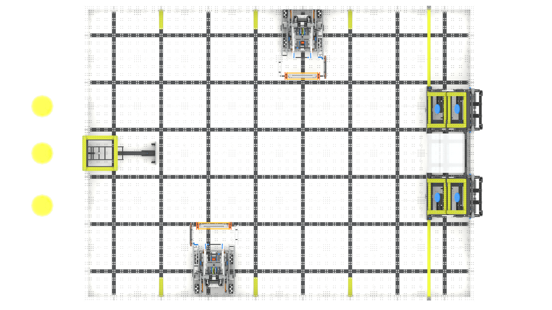 VEX IQ प्रतियोगिता रोबोट के संयोजन को दर्शाने वाला आरेख, प्रमुख घटकों और संरचना को प्रदर्शित करता है, जिसे शैक्षिक रोबोटिक्स का समर्थन करने और प्रतियोगिताओं के लिए रोबोट निर्माण की समझ बढ़ाने के लिए डिज़ाइन किया गया है।