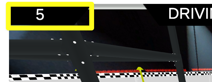 ड्राइविंग कौशल विंडो के ऊपरी बाएं कोने का नज़दीक से दृश्य, मैच के दौरान वास्तविक समय में अपडेट होने वाले स्कोर को दर्शाता है। स्कोर 5 अंक है।
