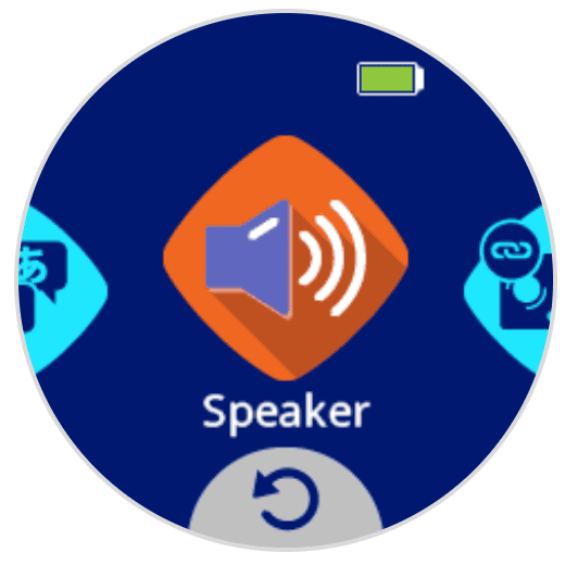 Layar AIM menampilkan ikon mikrofon dengan garis-garis yang keluar dari speaker dengan label Speaker di bawah ikon.