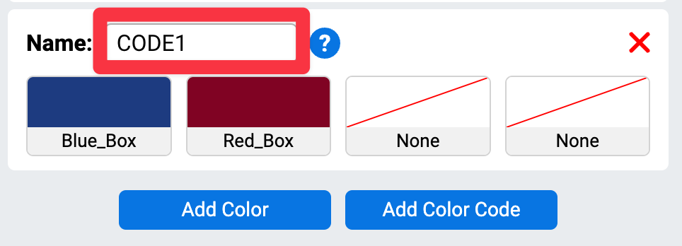 Tampilan kode warna baru diperbesar dengan penyorotan pada kotak teks nama.