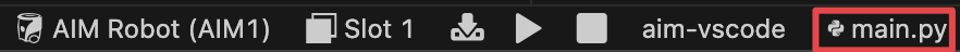 Gambar Toolbar VS Code yang sama seperti sebelumnya, dengan main.py di ujung kanan disorot.
