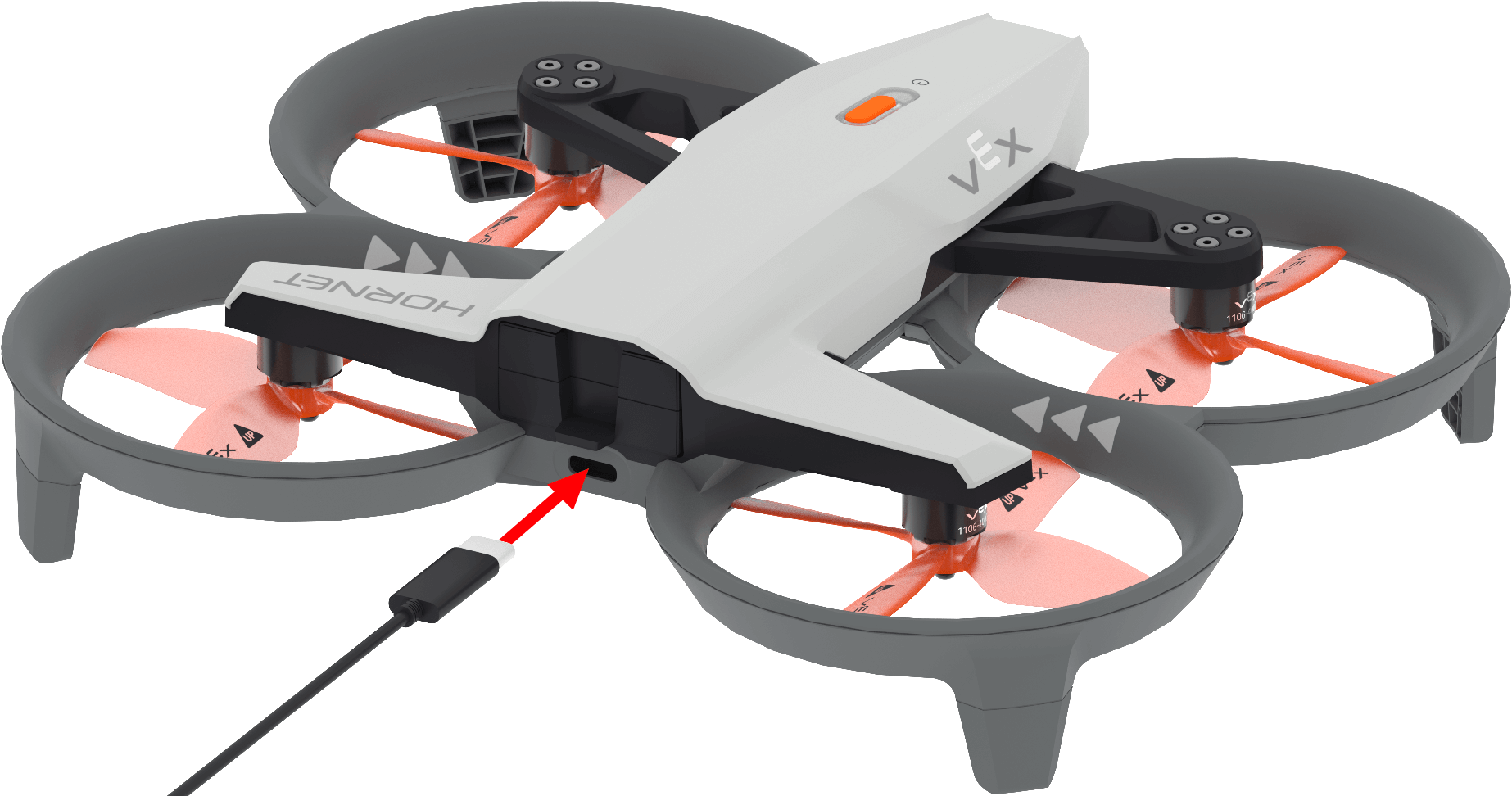 Otrs kabeļa gals tiek pievienots Hornet USB-C portam.