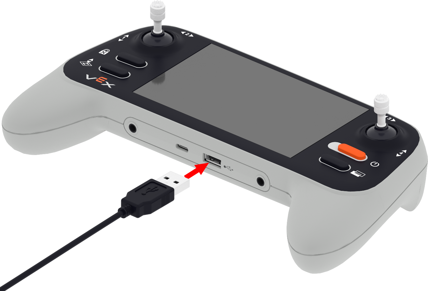 El cable USB-A se conecta al puerto USB-A del controlador.