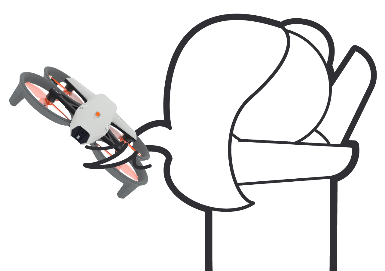 Karikatur einer Hornisse, die sich in den langen Haaren einer Person verfangen hat, während diese auf einem Stuhl sitzt. Zwischen den Strängen sind die Propellerschutzvorrichtungen der Hornet sichtbar.