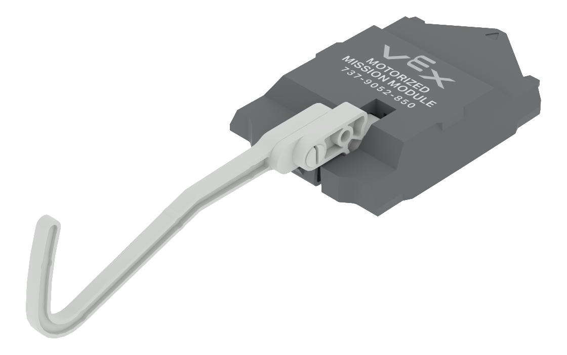 Моторлы миссия модулінің жақын көрінісі. Бұл модульде заттарды тасымалдауға болатын моторға бекітілген ілмек бар.