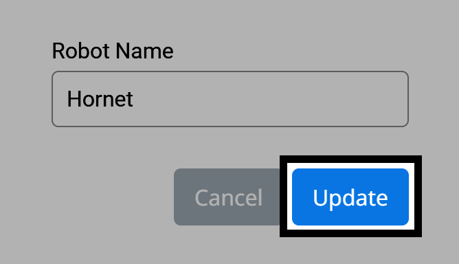 रोबोट नाम इनपुट फ़ील्ड में हॉर्नेट दर्ज किया गया तथा अपडेट बटन हाइलाइट किया गया।