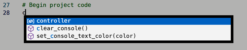 Menu de saisie semi-automatique affichant l'objet du contrôleur et ses fonctions lors de la saisie dans l'éditeur de code