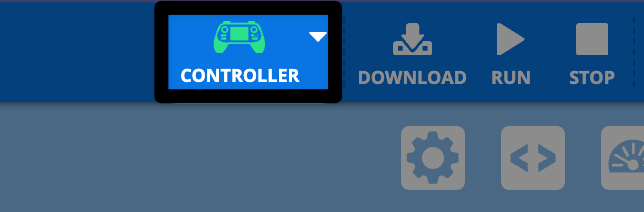 A close up view of the upper right corner of the VEXcode AIR Toolbar, with the green controller icon highighted.