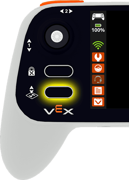 The left hand side of the Controller with the takeoff and land button on the bottom left corner highlighted.