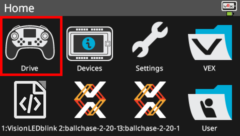 Brain screen is shown in the Home menu with the Drive option highlighted.