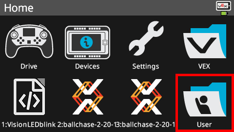 Brain screen is shown in the Home menu with the User folder option highlighted.