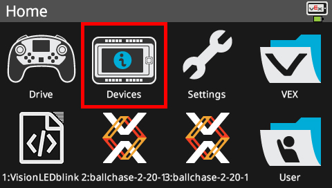 Brain screen is shown in the Home menu with the Devices option highlighted.