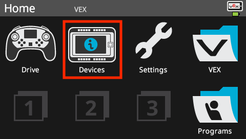 Brain screen is shown in the Home menu with the Devices option highlighted.