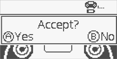 Controller screen is shown in the Calibrate menu after the A button has been pressed once. A pop-up menu reads Accept? Press A for Yes, or press B for No.