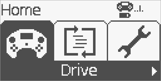Controller powered on with its screen showing the Home menu.