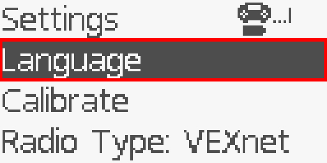 Controller screen is shown in the Settings menu with the Language option highlighted. Language is the first option in the menu.