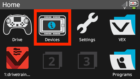 Brain screen is shown in the Home menu with the Devices option highlighted.