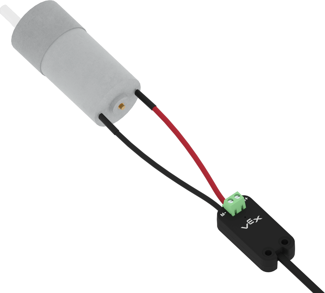 Motor Controller 55 piece is shown with a wired connection to the DC Motor.