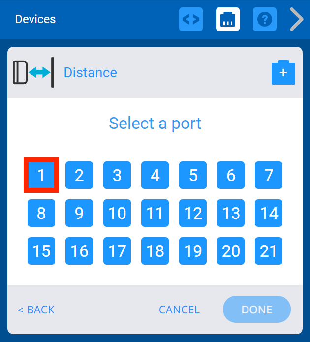 VEXcode V5 Devices menu with the Smart Port menu shown. The first Smart Port is highlighted.