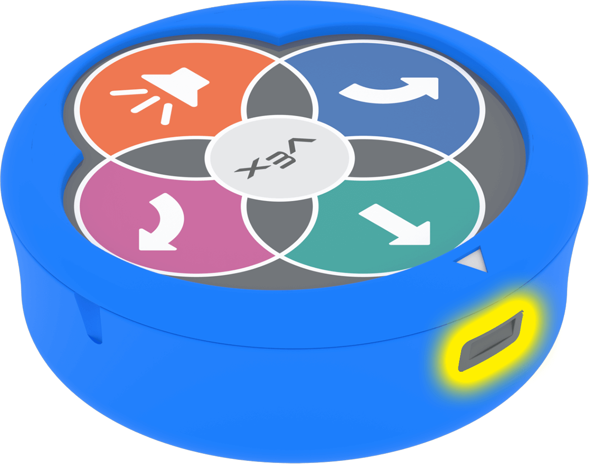デバイスの側面にある長方形のセンサー ウィンドウが黄色に光ってハイライト表示された 123 ロボット。
