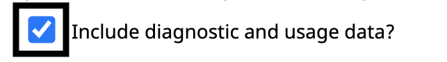 VEXcode 123 Feedback-fönster med kryssrutan Dela diagnostik- och användningsdata visad.