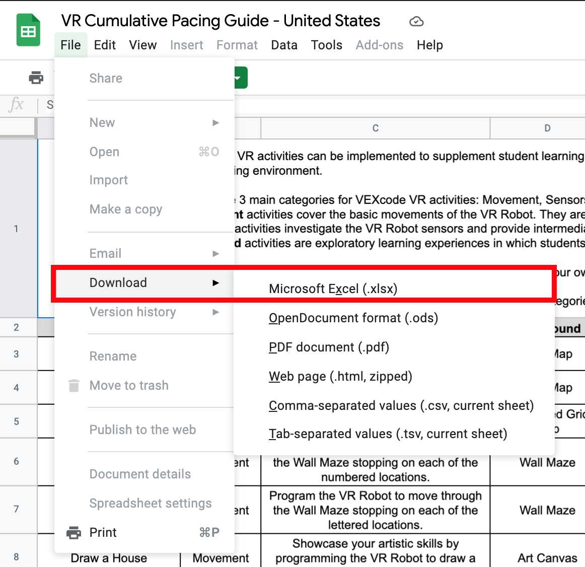 Skärmdump av en nedladdningsknapp för utbildningsresurser, med en blå bakgrund med vit text, som indikerar alternativ för att ladda ner blad relaterade till lärarresurser.