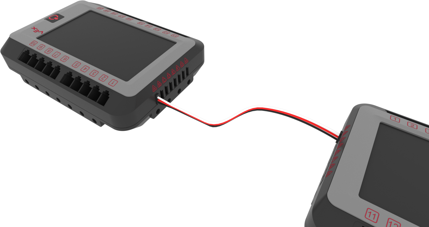 Two V5 Brains are shown, with the Digital In device connected to a 3-wire port on each of them.
