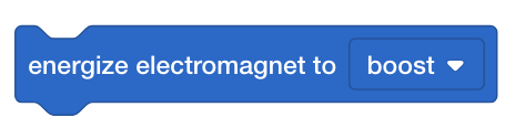 VEXcode GO Energize elektromagnetblock som läser Energize elektromagnet för att öka.