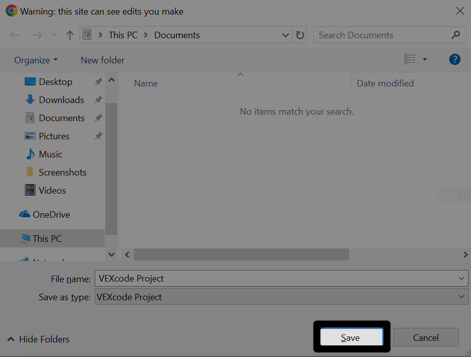 Il menu Salva file del dispositivo è aperto e impostato per salvare nella cartella Documenti, con il nome del progetto modificato in Forest Quest e il pulsante Salva in basso a destra evidenziato.