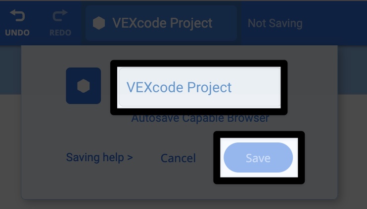 Projektnamenfenster mit Textfeld zur Namenseingabe und hervorgehobenem Speichern-Button.
