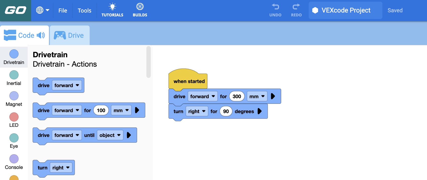 Proyecto de ejemplo de bloques abiertos en el espacio de trabajo.