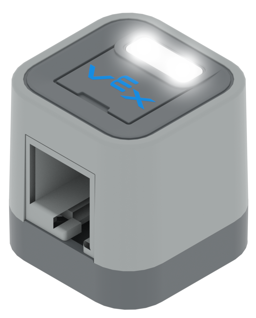 Optisk sensor med sina vita lysdioder tända för att belysa utrymmet framför den.