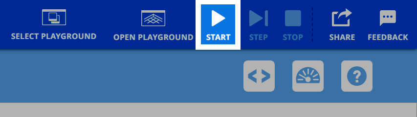 Rozhraní VEXcode VR se zvýrazněným tlačítkem „Start“ na panelu nástrojů.