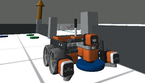 Illustration av VEXcode VR-robotens funktioner, som visar den virtuella robotens design och funktioner i en kodningsmiljö, med fokus på dess pedagogiska tillämpningar inom STEM-inlärning och programmering för nybörjare och avancerade användare.