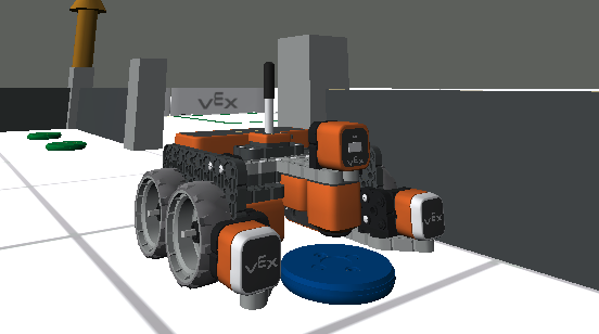 Diagram som visar funktionerna hos VEXcode VR-roboten, med framhävning av dess komponenter och funktioner i en virtuell programmeringsmiljö för STEM-utbildning.