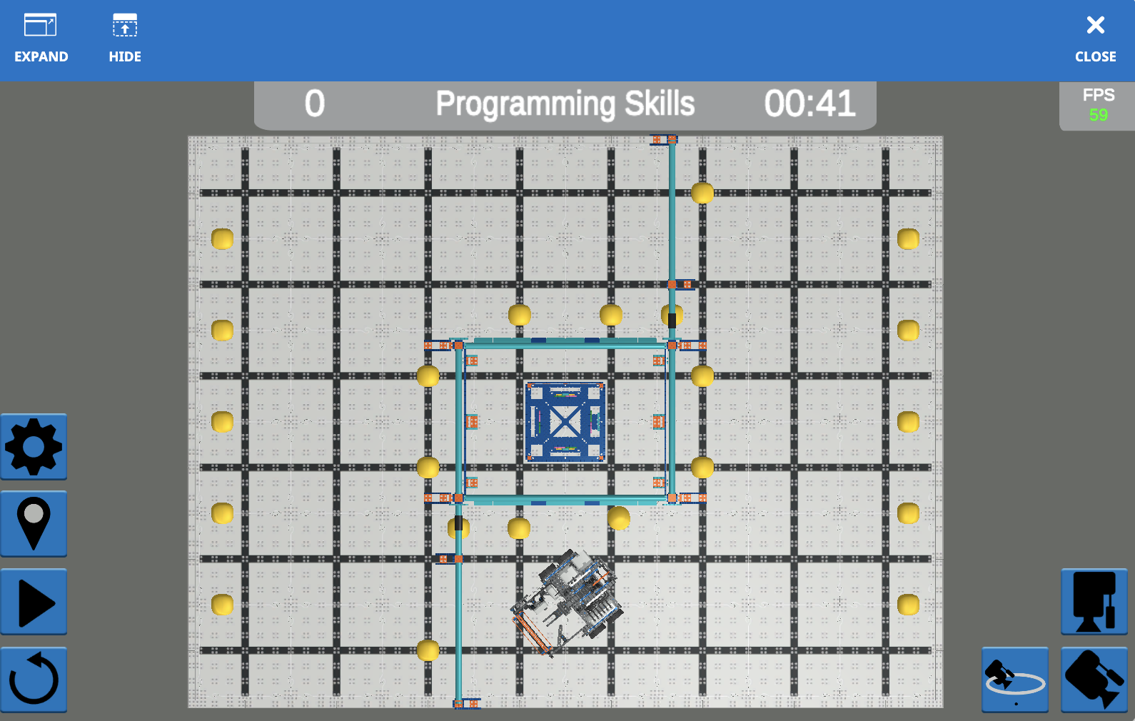 Illustration som visar ett vanligt misstag i VEXcode VR-programmering, som belyser ett fel i kodlogiken relaterad till VIQC Pitching In-utmaningen för säsongen 2021-2022, med syftet att hjälpa användare att förstå och korrigera kodningsfel.